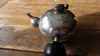 Vintage Mid Century Modern Michael Lax Design Fish Tea Pot Black Wood Handle 3
