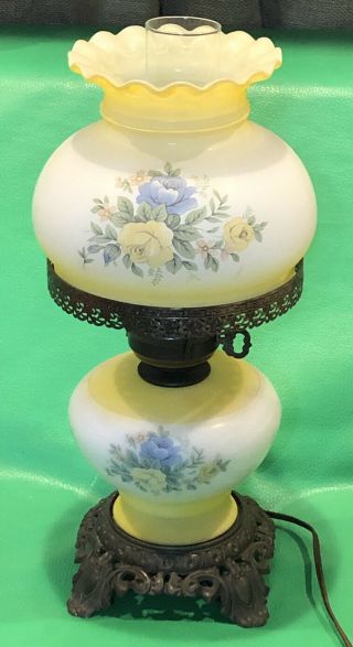 Vintage Accurate Casting 3 Way Electric Gwtw Floral Parlor Hurricane Lamp