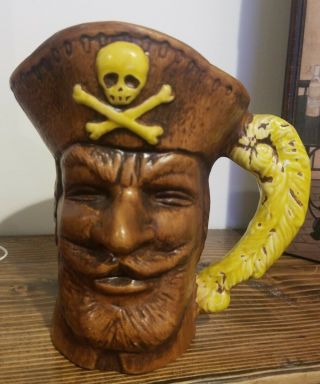 Vtg Treasure Craft Usa Jolly Roger Pirate Mug Cup Tiki Coffee 6 " Tankard Planter