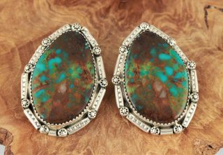 Vintage Scott Skeets Signed Large Navajo Sterling Silver Turquoise Post Earrings