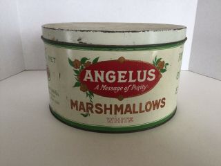 Vintage Tin Litho Angelus 5 Lb.  Marshmallow Can The Crackerjack Co,  Chicago & Ny