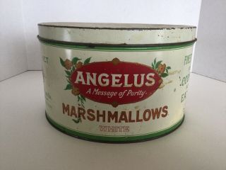 Vintage Tin Litho Angelus 5 lb.  Marshmallow Can The Crackerjack Co,  Chicago & NY 3