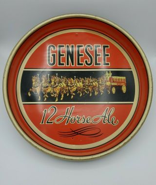 Old 12 Horse Ale Tin Litho Beer Serving Tray Genesee Brewing Rochester Ny