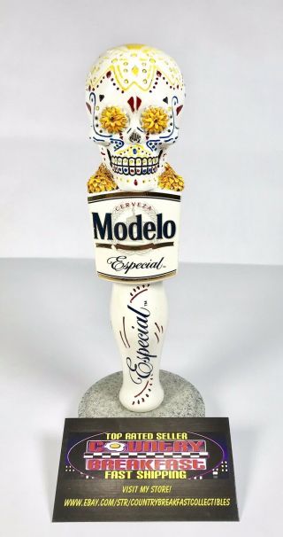 Modelo Especial Cerveza Day Of The Dead Skull Beer Tap Handle 7.  5” Tall -