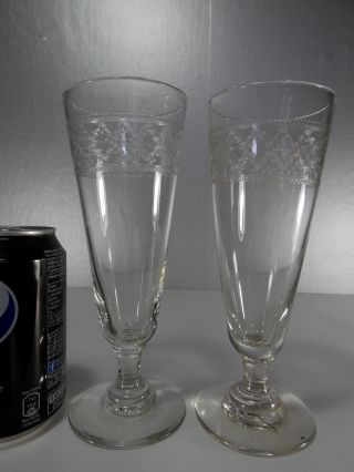 2 Anciens Grands Verres A Absinthe Guilloches - Grande Taille 19 Cms