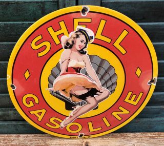 Vintage Porcelain Shell Gasoline Oil Gas Sign Pump Service Station