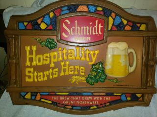 Vintage Schmidt Beer Sign 1977 Lighted Stained Glass Schaefer Schlitz Stroh 