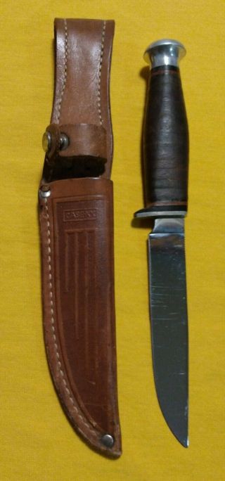 Vintage 1940 - 65 Case Xx Fixed Blade Hunting Knife Mushroom Pommel W/ Sheath