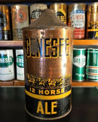 Genesee 12 Horse Ale Quart Cone Top Beer Can.  Solid Can,  Shine