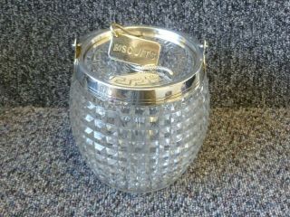 Antique Cut Glass Biscuit Barrel Silver Plated Lid Biscuits Label Rope Twist