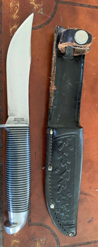 Vintage Western Boulder Colo.  USA Black Beauty F66 Hunting Knife W/Sheath 3