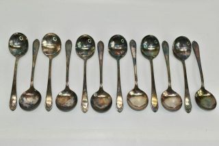 Old 1847 Rogers Bros Is Silver Lovelace Gumbo Cream Soup Spoons 1936,  7in,  12 Set