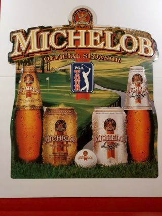 Vintage Pga Golf Tour Michelob Beer Metal Promo Sign 26x30 Advertising