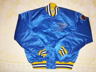 Vtg Adult L Starter Nhl Center Ice 80s St.  Louis Blues Satin Jacket Button Up