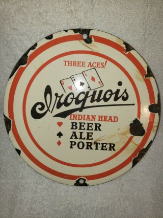 Vintage Iroquois Beer Sign Porcelain 3 Aces Utica Club Piel 