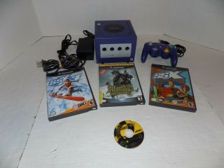 Vintage Nintendo Gamecube Purple Video Game Controller 4 Games Cords