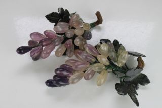 Set 2 Vintage Carved Amethyst? Agate? Stone Grape Cluster Jade Leaves Purple D1
