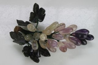 Set 2 Vintage Carved Amethyst? Agate? Stone Grape Cluster Jade Leaves Purple D1 3