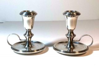 2 Empire Weighted Sterling Silver Finger Loop W/ Base Candle Holders 4.  5 " Tall