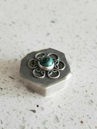 Vintage Israel Stone Sterling Silver Pill Box Miniature Hand Made Approx 1 Inch