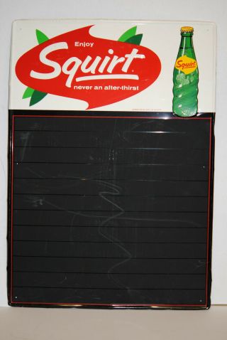 Vintage 1968 Tin Embossed Squirt Menu Chalkboard Sign Soda Pop Advertising Nm
