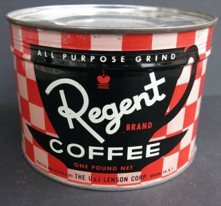Vintage Full Key Wind Coffee Tin - Regent Brand 1 Lb.  - Brooklyn,  Ny