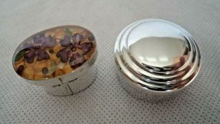 Pair Vintage Mexican Solid Silver Trinket Boxes