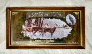 1991 Pabst Blue Ribbon Beer White Tailed Deer Wildlife Hunting Mirror Sign Hawk