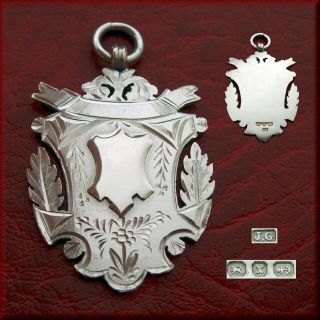 Antique Victorian Solid Silver Fob Medal For A Pocket Watch Chain / Pendant 1897