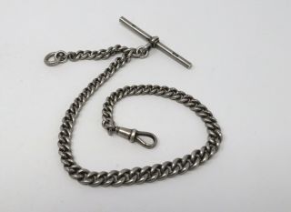 A Lovely Heavy Antique Victorian Sterling Silver 925 Albert Chain T - Bar25g 28338