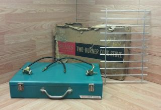 Vintage Sears (2826) Camping Two Burner Propane Cook Stove W/ Box Bundle Read