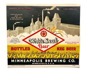 Vintage Beer Label Irtp Picnic Label White Seal Beer 1/2 Gallon