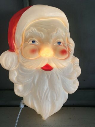 Vintage Santa Claus Face Lighted Hanging Blow Mold Christmas 22” Union Products