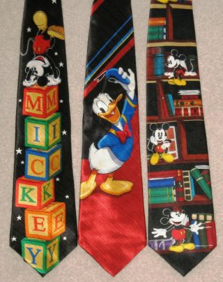 3 Disney Mickey Unlimited Official Neck Ties Mickey Mouse Donald Duck