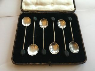 Boxed Set Of 6 Hallmarked Solid Silver Coffee Bean Spoons