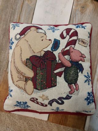 Disney Pooh,  Piglet Christmas Needlepoint Accent Pillow 12 " Square