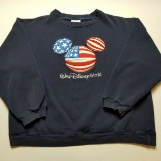 Walt Disney World Sweatshirt Womens L American Flag Mickey Mouse Patriotic Y58