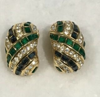 Vintage Christian Dior Rhinestone Dome Clip Earrings