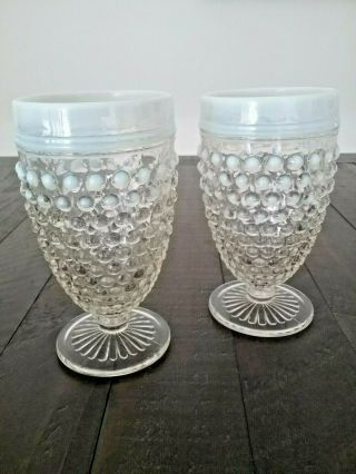 Vintage Opalescent Hobnail Goblets Set 2 Cups Moonstone By Anchor Hocking Glass