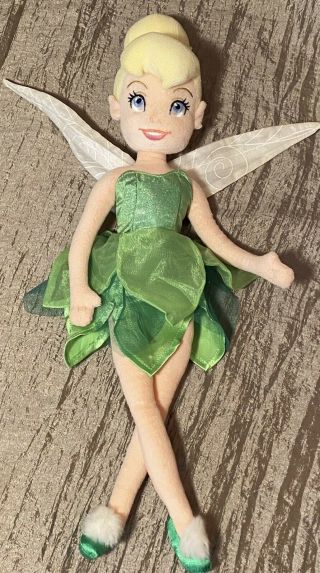 Disney Store Tinker Bell Soft Plush Doll Toy 21 " Tall Embroidered Face Princess