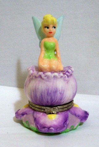 Vtg Disney Store Peter Pan Tinkerbell Fairy Ceramic Trinket Box