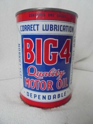 Vintage Motor Oil Can Big 4 Quality Motor Oil - Full Metal Quart
