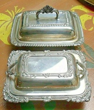 2 X Antique Silver Plated Miniature Serving Dishes / Butter Dishes 11cm Long
