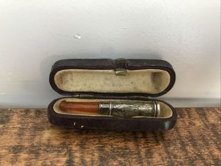 A Delightful Solid Silver And Amber Cheroot Cigarette Holder - 1900 - Birmingham.