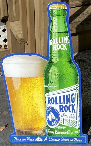 Large Rolling Rock Extra Pale Embossed Metal Beer Bar Sign Advertising 27” X 16 "