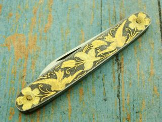 Vintage Toledo Spain Gold Damascene Folding Senator Pocket Knife Knives Tools