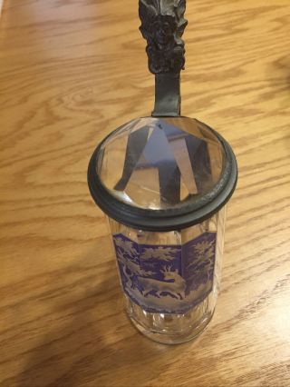 Vintage Crystal German Beer Stein,  Etched Glass With Pewter/crystal Lid