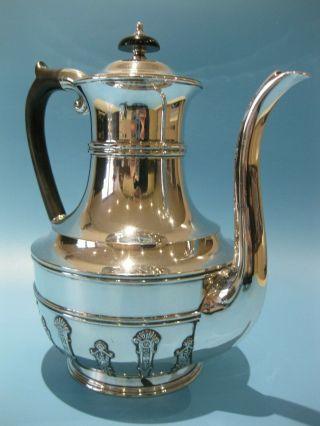 Quality Large Antique Silver Plate Ornate Repousse Georgian Coffee Pot