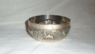 Late 19th/Early 20th Century Indian Silver Bowl Decorated with Wild Animals 2