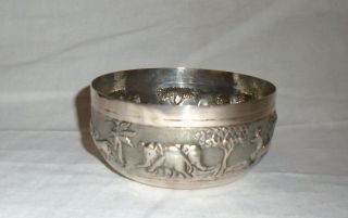 Late 19th/Early 20th Century Indian Silver Bowl Decorated with Wild Animals 3